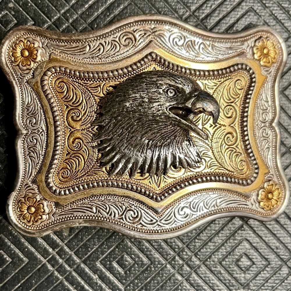 Vintage Eagle Belt Buckle Silver And Gold Tone